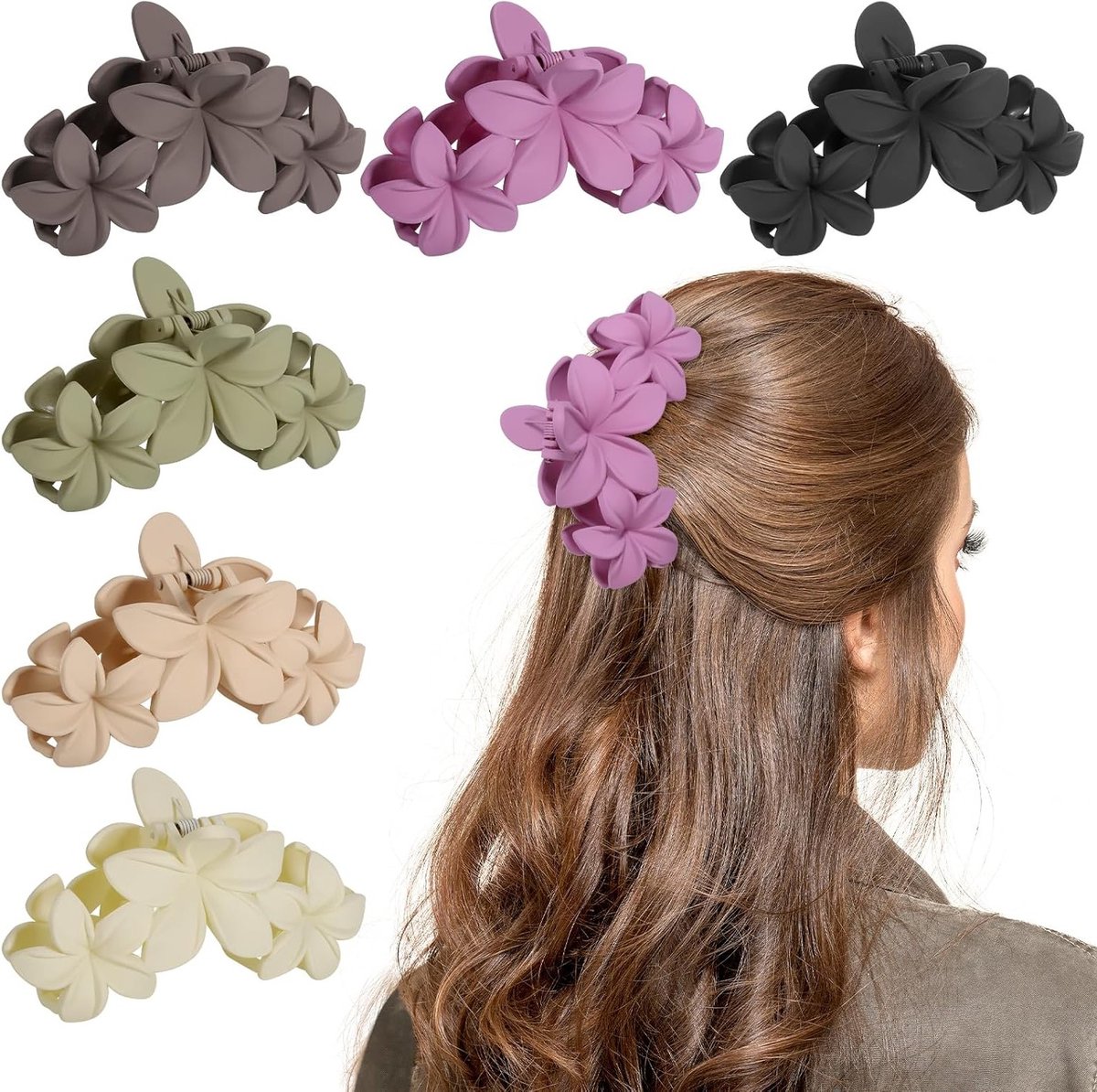 Set van 6 Bloemige Haarspelden, Matte Antislip Haarclips voor Dikker en Fijn Haar, Haaraccessoires met Sterke Grip voor Vrouwen en Meisjes