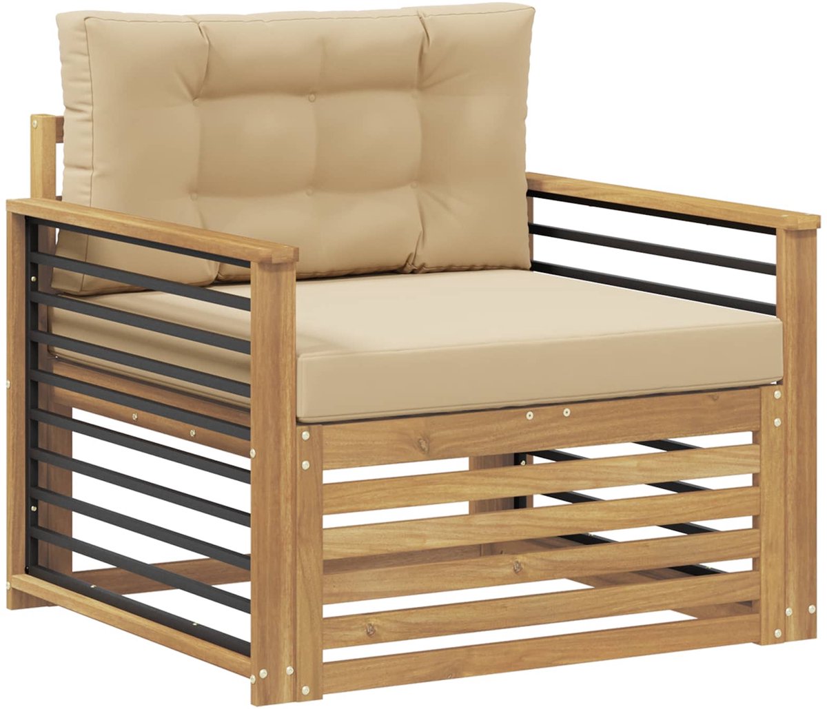 vidaXL - Buitensofa - Polyester - wit - en - beige