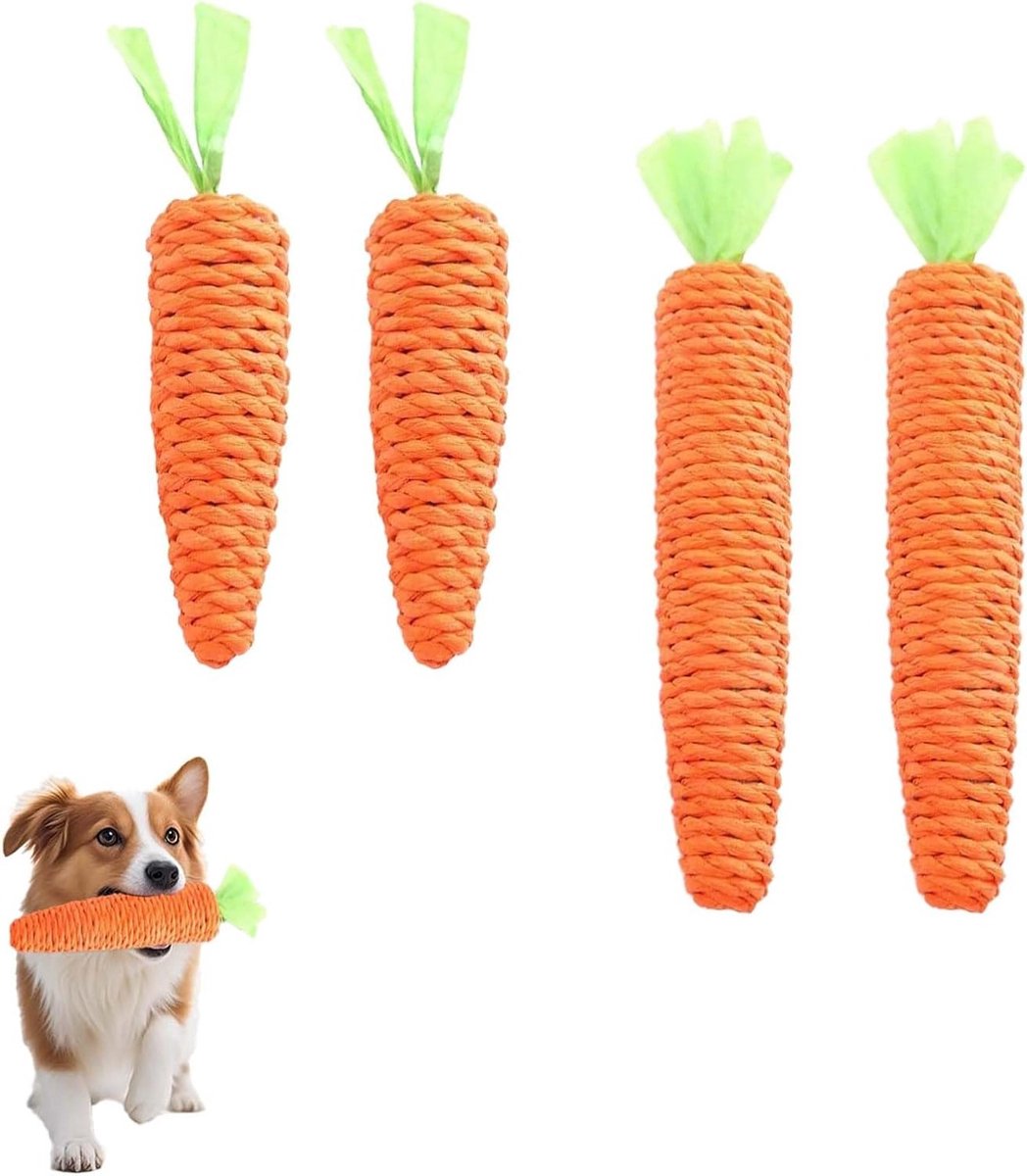 Robuuste kauwspeeltjes voor puppy's - 4-delige set met wortelvormige speeltjes voor tandreiniging, interactief en geschikt voor kleine en middelgrote honden