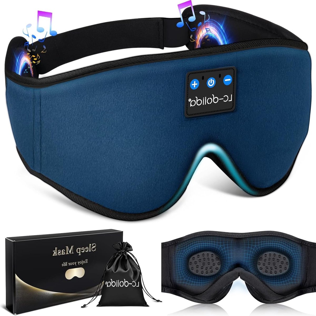 Bluetooth Slaapmasker met Hoofdtelefoon voor Zijslapers, Ultrathin Stereo Speakers, 3D Ontwerp voor Volledige Donkerte, Ademend en Zacht voor Diepe Slaap en Reizen