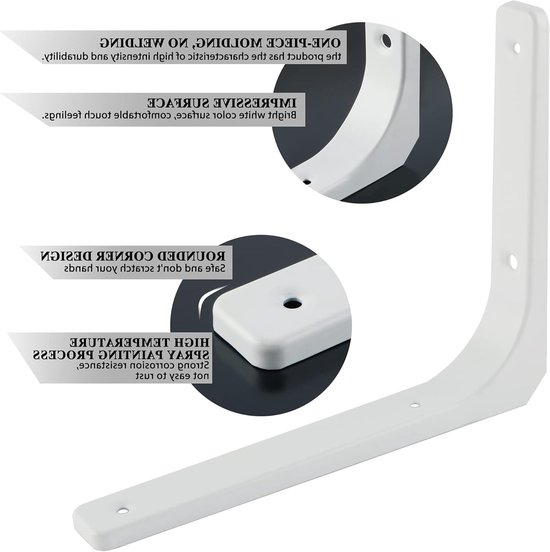 4 Stuks Wandbeugels voor Planken, Metalen Planksteunen 150mm x 125mm, Sterke IJzeren Plankdragers met Witte Afwerking voor Thuis en Kantoor — afbeelding 3