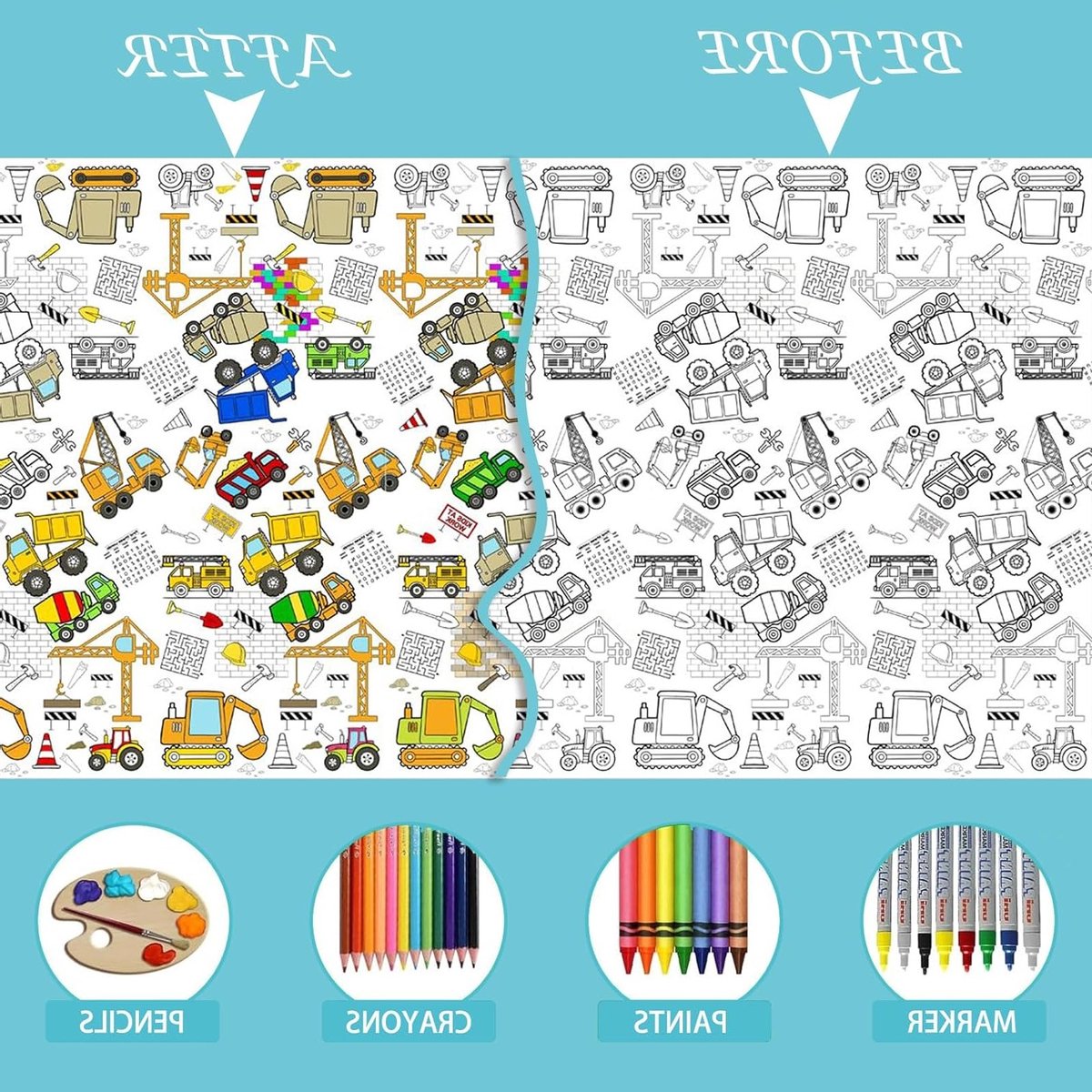Kleurige Papieren Tafellaken 137x274cm - Rectangulaire Tafelbedekking voor Feesten, Educatief Kleurplaten Tafellaken en Verjaardagsdecoratie voor Kinderen