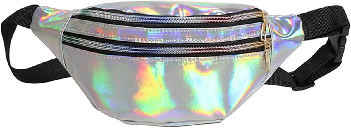Stijlvolle Metallic Heuptas met Verstelbare Band, Glad Ritsslot, Drie Compartimenten, Waterdichte Crossbody Tas voor Vrouwen, Ideaal voor Feesten, Sport en Buitenactiviteiten