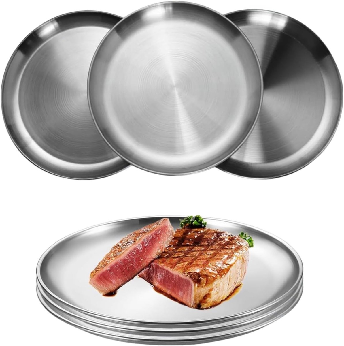 Set van 6 Ronde Roestvrijstalen Borden van 20 cm - Ideaal voor BBQ, Picknick en Feestjes
