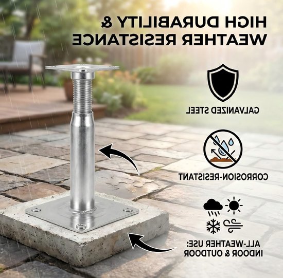 Set van 4 Verstelbare Poststeunen, Hoogte Instelbaar van 100-140 mm, Schroefbare Steunen voor Houten Balken, Ideaal voor Hekken, Schuilplaatsen en Carports — afbeelding 2