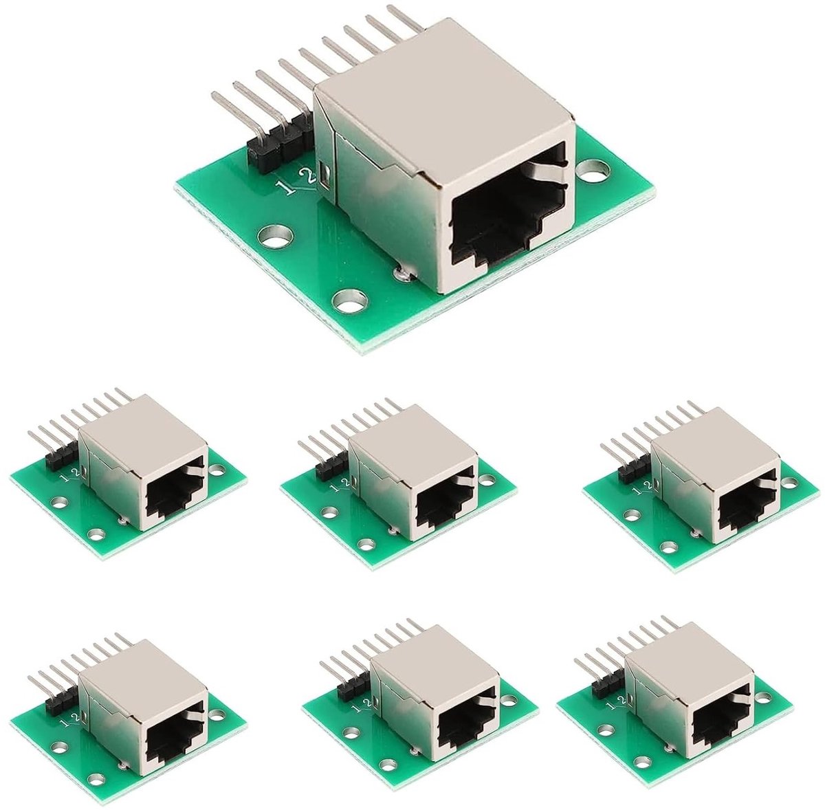 7-delige RJ45 Plug Breakout Board met 8 Pin Headers - Horizontale Netwerkpoort Adapter en Testkaart met PCB Board