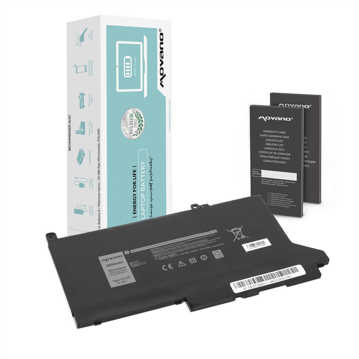 Movano - Batterij - Dell Latitude 7280/7290 - 11.4V - Langdurige Prestaties