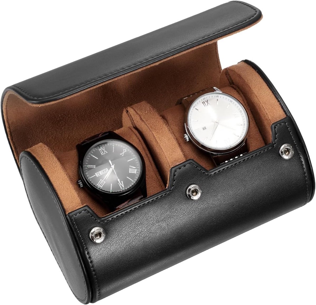 Lederen Horloge Reishoes voor Mannen - Draagbare Opbergdoos voor Reizen, 2 Sloten, Perfect voor Cadeaus en Verjaardagen (Zwart)
