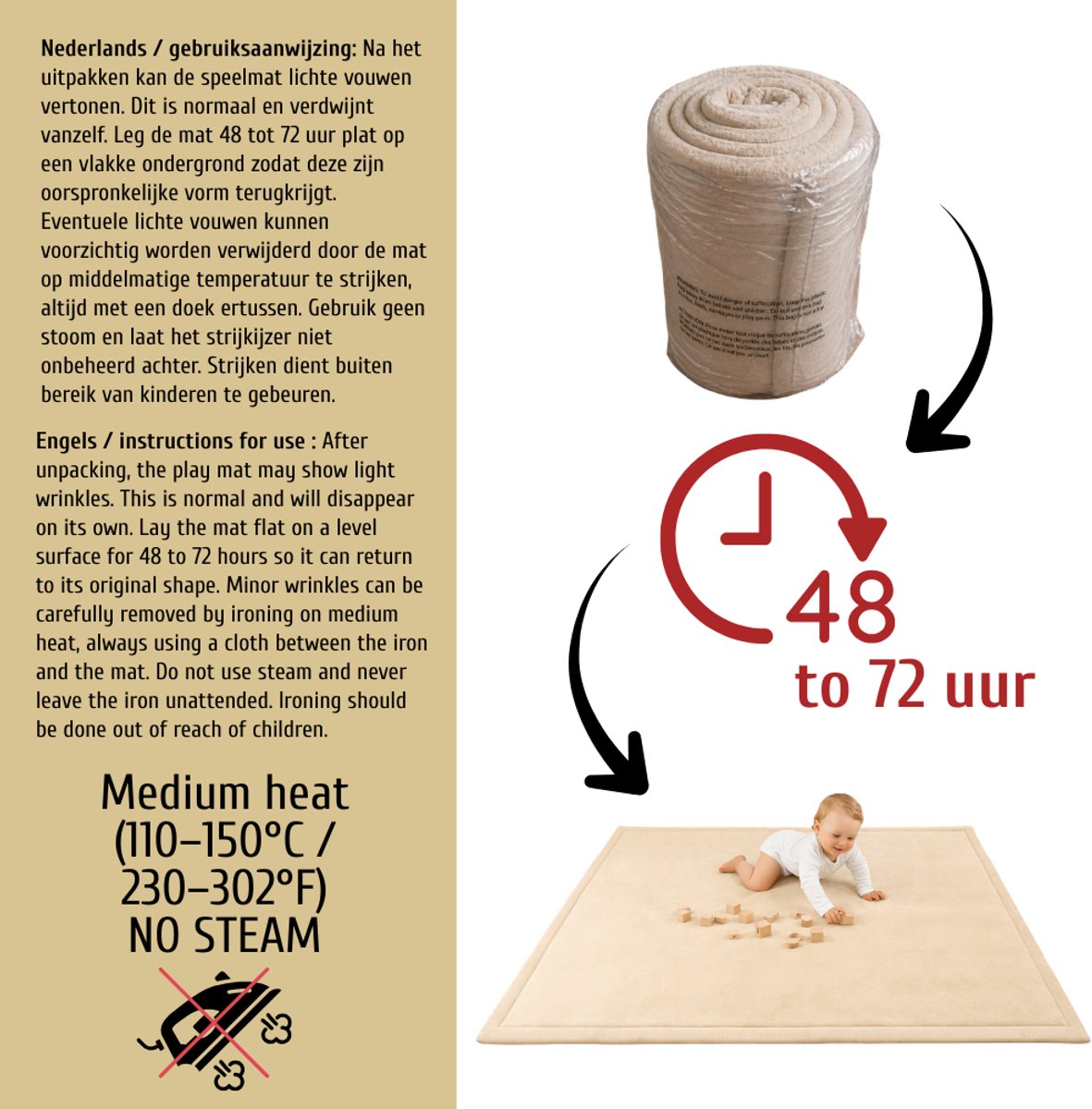 Roosly Speelmat Baby Sand Beige 150x200cm - Fluweel & Traagschuim thumbnail 7