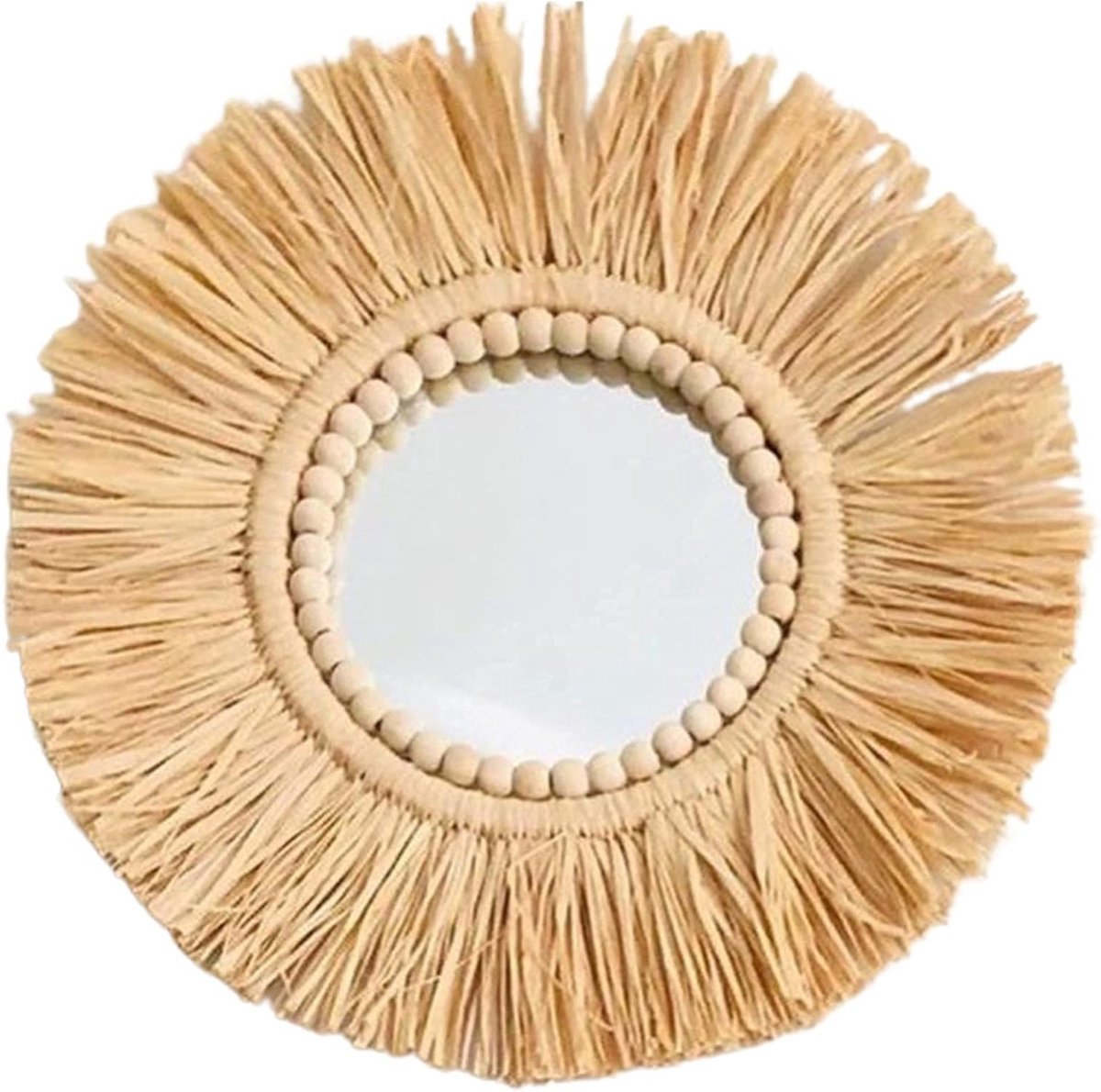 Hangende Spiegel met Touw en Houten Kralen - Marokkaanse Decoratie voor Thuis, Woonkamer e