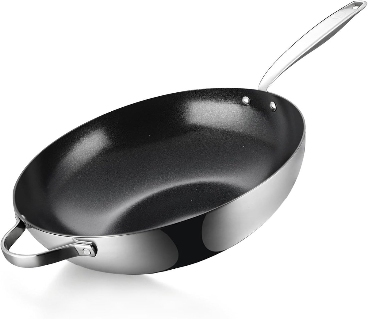 Wokpan Keramisch - Koekenpan - Lekker Koken - Pfas-vrije Coating - 32 cm - Zwart