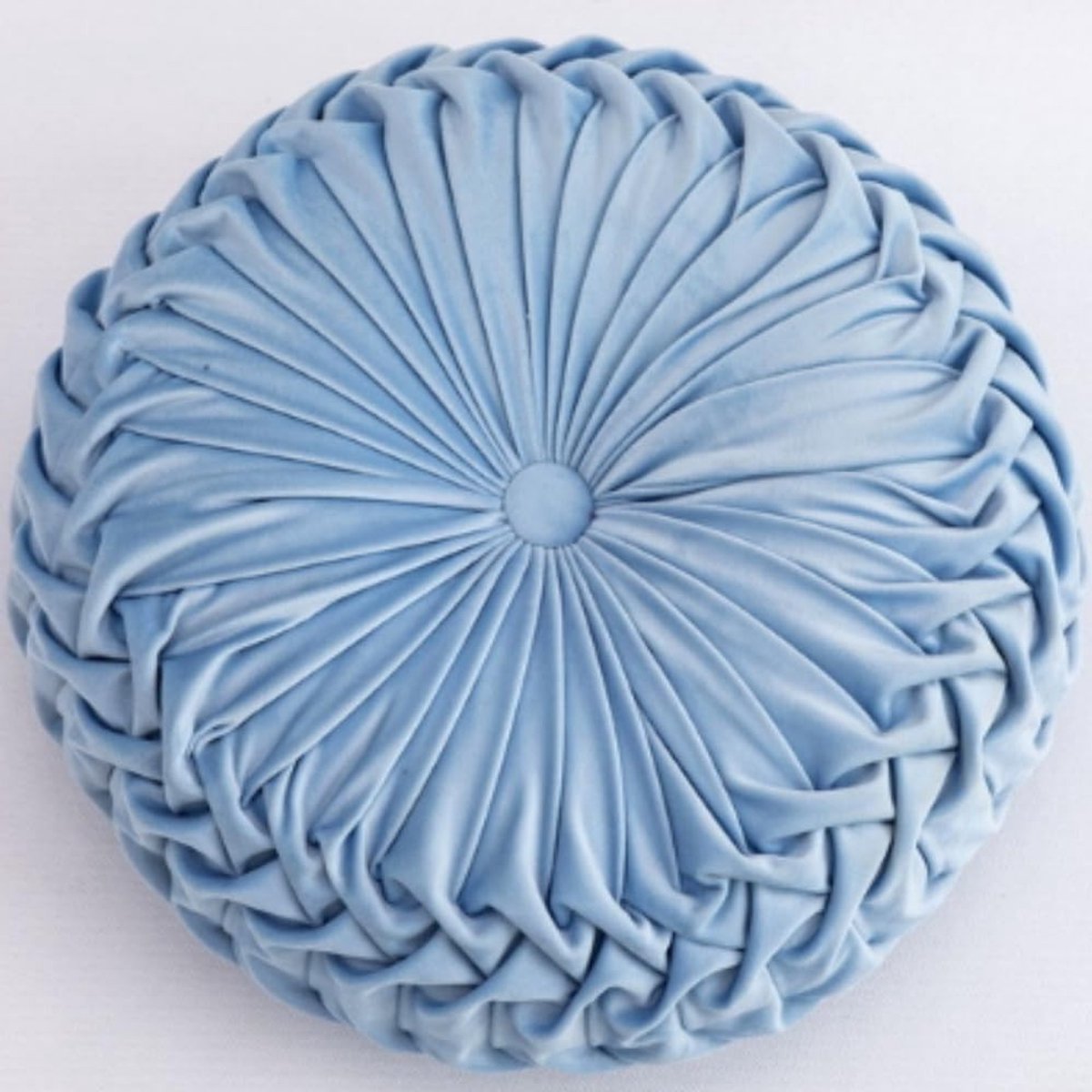 Ronde 35 cm Sofa Kussen in Effen Blauw met Plissé Design voor Thuis, Bed en Auto Decoratie