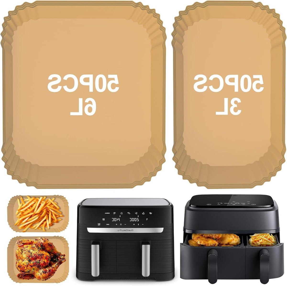 Airfryer Bakpapier - Papiervellen Lade - Lekker Eten Bereiden - Hoge Rand Ontwerp - 100 Stuks - Niet Van Toepassing