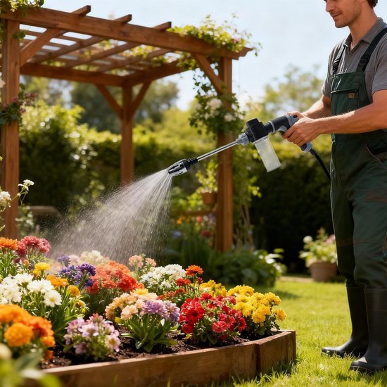 Hogedruk Reiniger - Instelbare Drukreiniger Tuin - Buiten Reinigen - 360 Graden Mondstuk - 9 Meter Bereik - Grijs — afbeelding 4