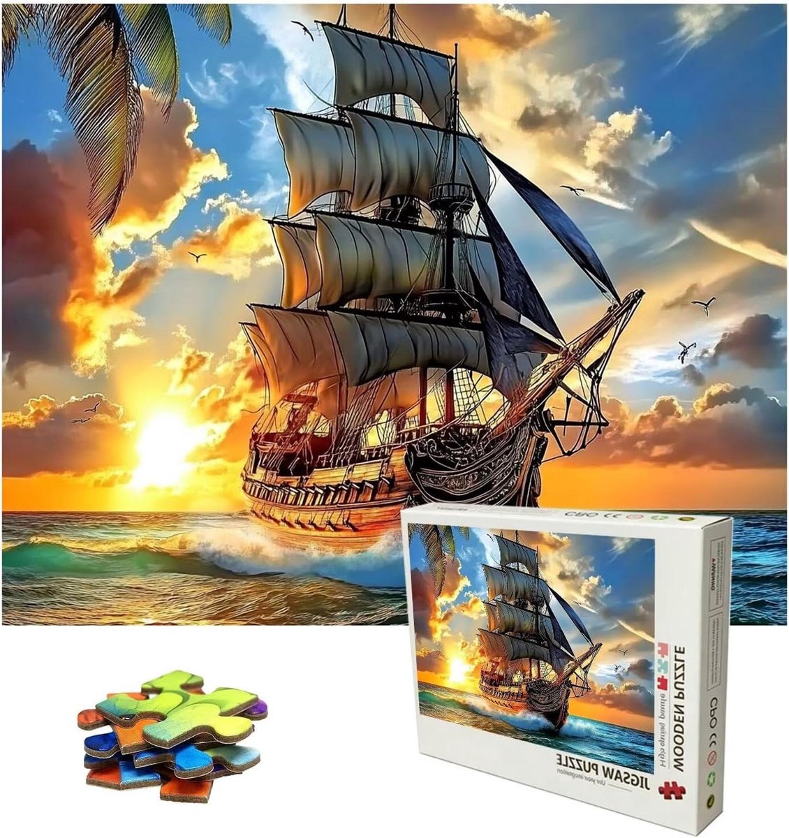 Houten Puzzel - Legpuzzel Volwassenen - Ontspannen en Geheugen Trainen - Nauwkeurig Gesneden Stukjes - 75 x 50 cm - Zonsondergang