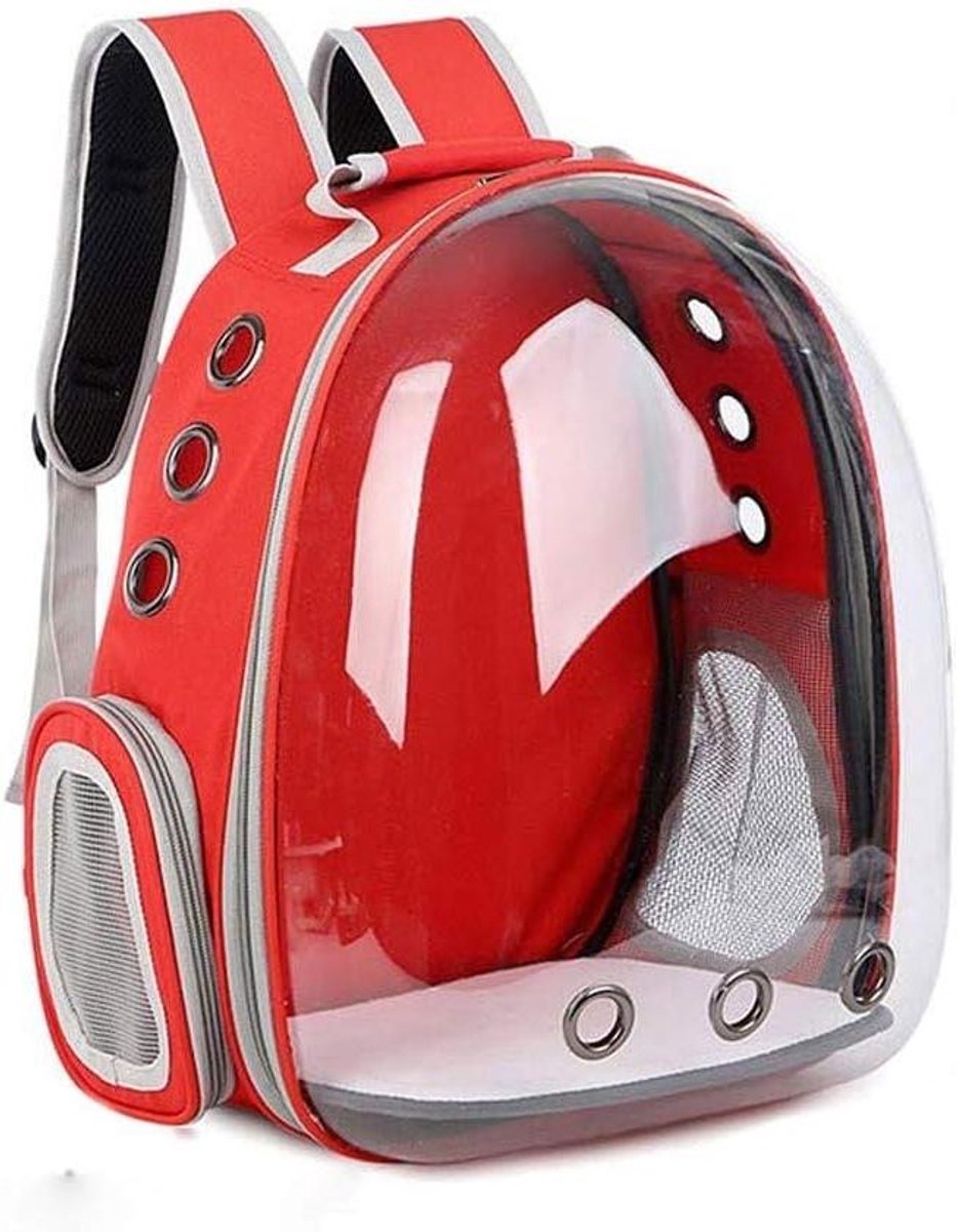 Huisdier Rugzak - Reis Tas - Veilig Vervoer - Transparante Koepel - 35 x 25 x 42 cm - Rood