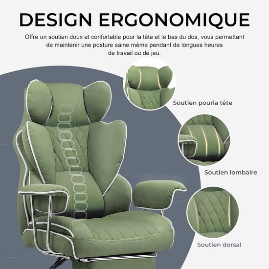 Gaming Stoel - Bureau Stoel - Comfortabel Zitten - Verstelbare Rugleuning - 50x73x126 cm - Groen — afbeelding 2