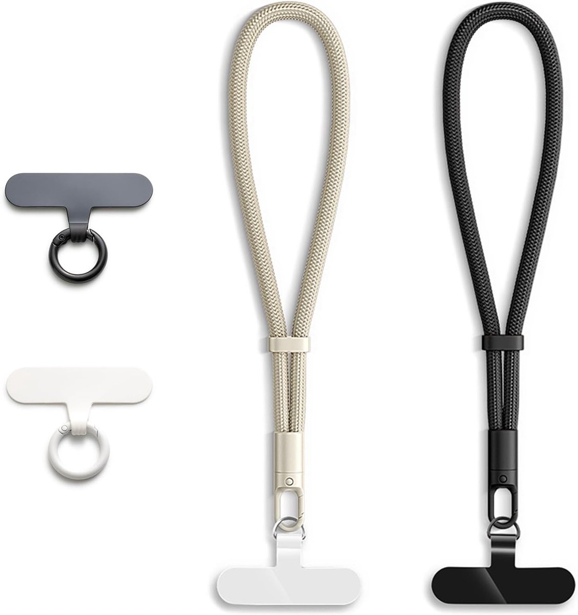 Korte Telefoonketting voor Mobiele Telefoon, Universele Polsband, Telefoon Pendant en Lanyard voor Sleutels en Camera's (Zwart + Camel)