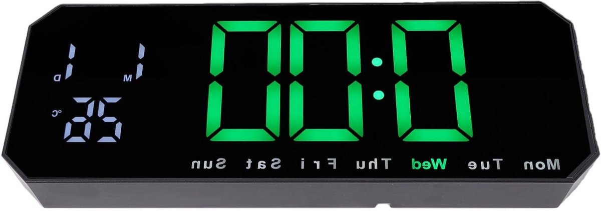 Digitale Wandklok - Wekker LED - Tijdweergave - Automatisch Dimmen - 10 x 4 cm - Zwart