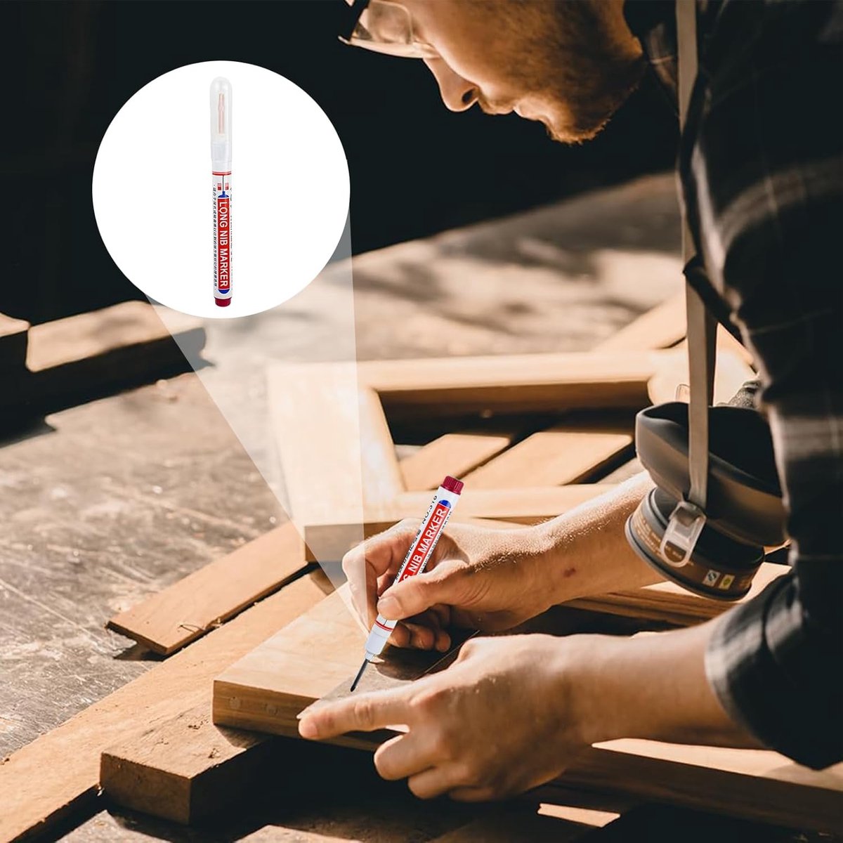 Diepe Gat Markering - Lange Punt Pen - Houtbewerking Precisie - Sneldrogende Inkt - Lange Punt - Rood