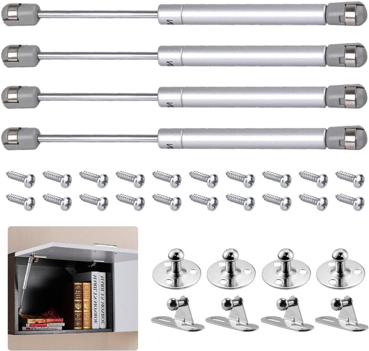 Set van 4 Gasdrukdempers met Schroeven - 150N/15kg voor Keukenmeubels en Soft-Close Deuren, Hydraulische Vering voor Kasten en Meubels