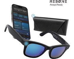 REBØNE® Camera Bril - AI Bril met Camera - Slimme Bril 8MP 1080p Full HD - Smart Glasses en Zonnebril met Bluetooth, Muziek en Bellen - 3 Sets Verwisselbare Glazen - Nederlandse App - Zwart met Blauwe Glazen