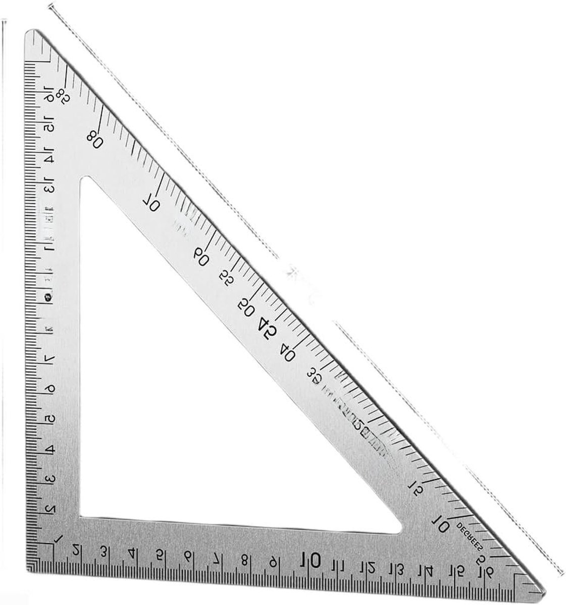 Driehoekige Liniaal - Geodriehoek Meetinstrument - Nauwkeurig Meten - Dubbele Schaal - 2 mm dik - Zilver