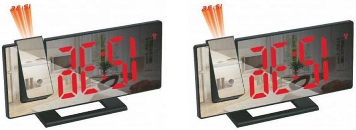 Digitale Projectie Klok - Wekker Radio - Tijd Weergeven - Automatische Helderheid - 193 mm Lengte - Zwart