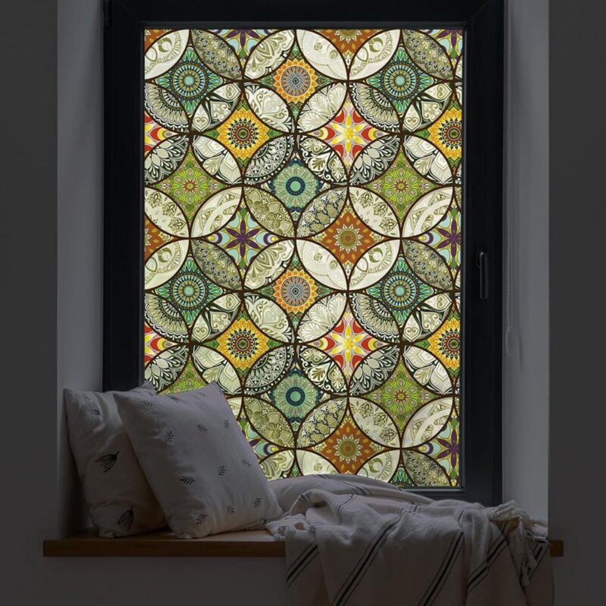 (45x200 cm) Decoratieve raamfolie - Privacyfolie - Matglas - Cirkelvormig patroon - Elektrostatische hechting - Zelfklevend - geschikt voor ramen - Geel