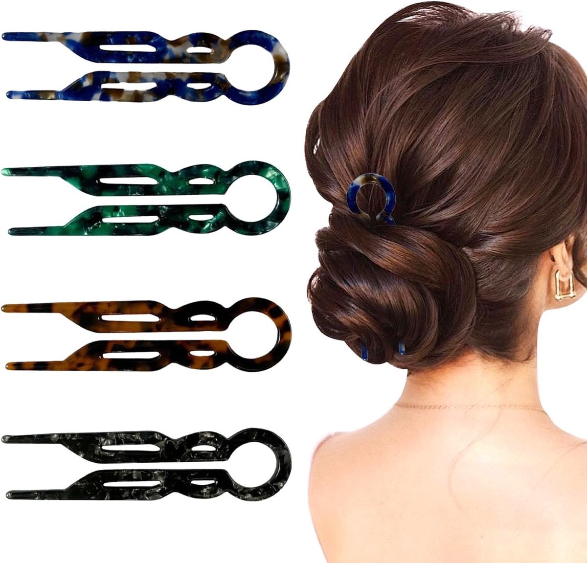 Elegante U-vormige Haarspelden voor Vrouwen - Set van 4, Perfect voor Bruiloften en Haarstyling, Geschikt voor Dik en Fijn Haar