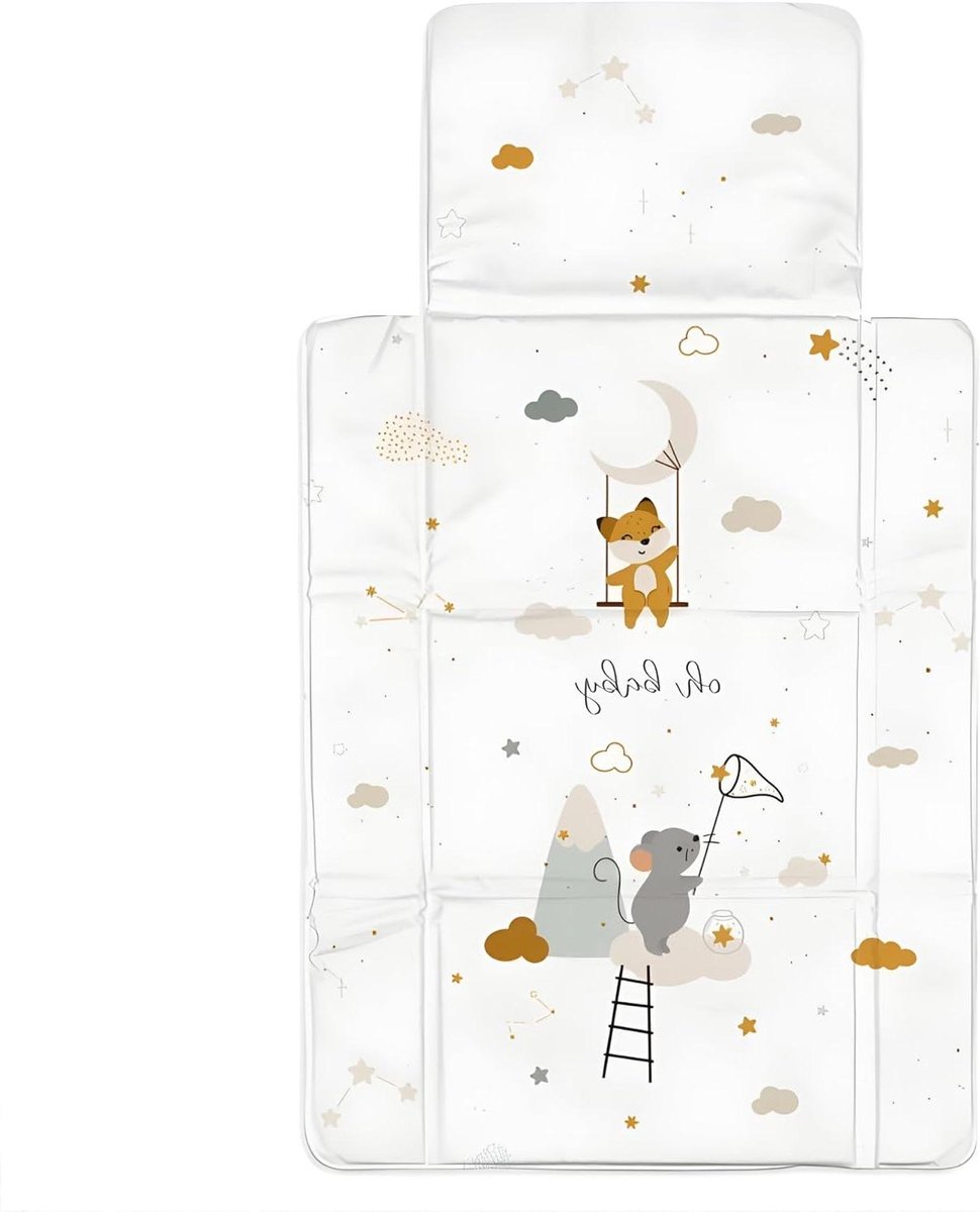 Opvouwbaar aankleedkussen - Draagbare baby mat - Hygiënisch verschonen - Compact en afwasbaar - 77x44 cm - Muisje