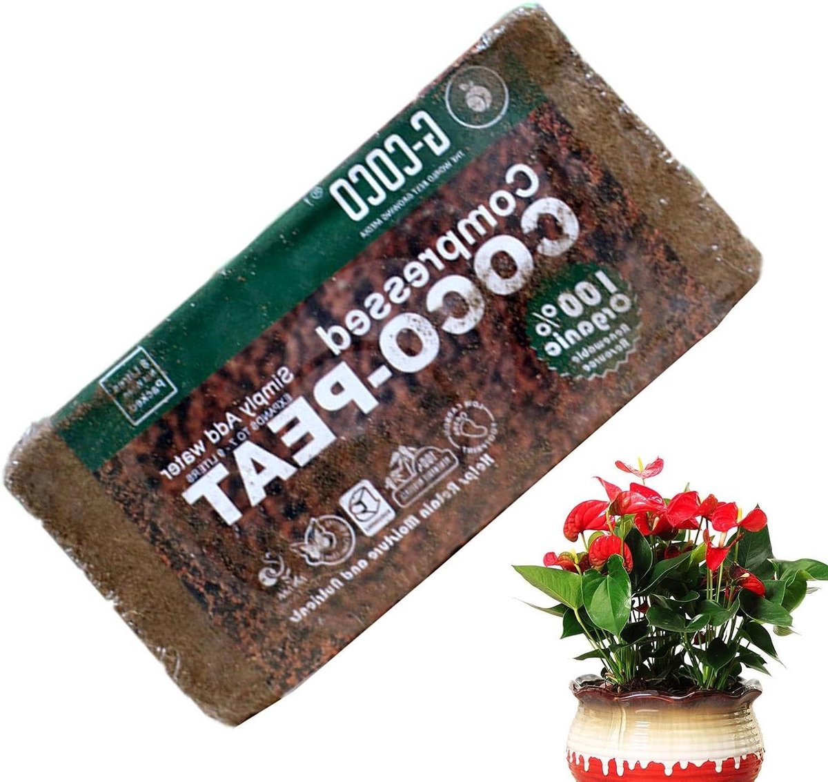 Kokossteen voor planten - Plantaarde Kokosvezel - Planten Binnen Buiten - Hoge Expansie - 650 gram - Bruin