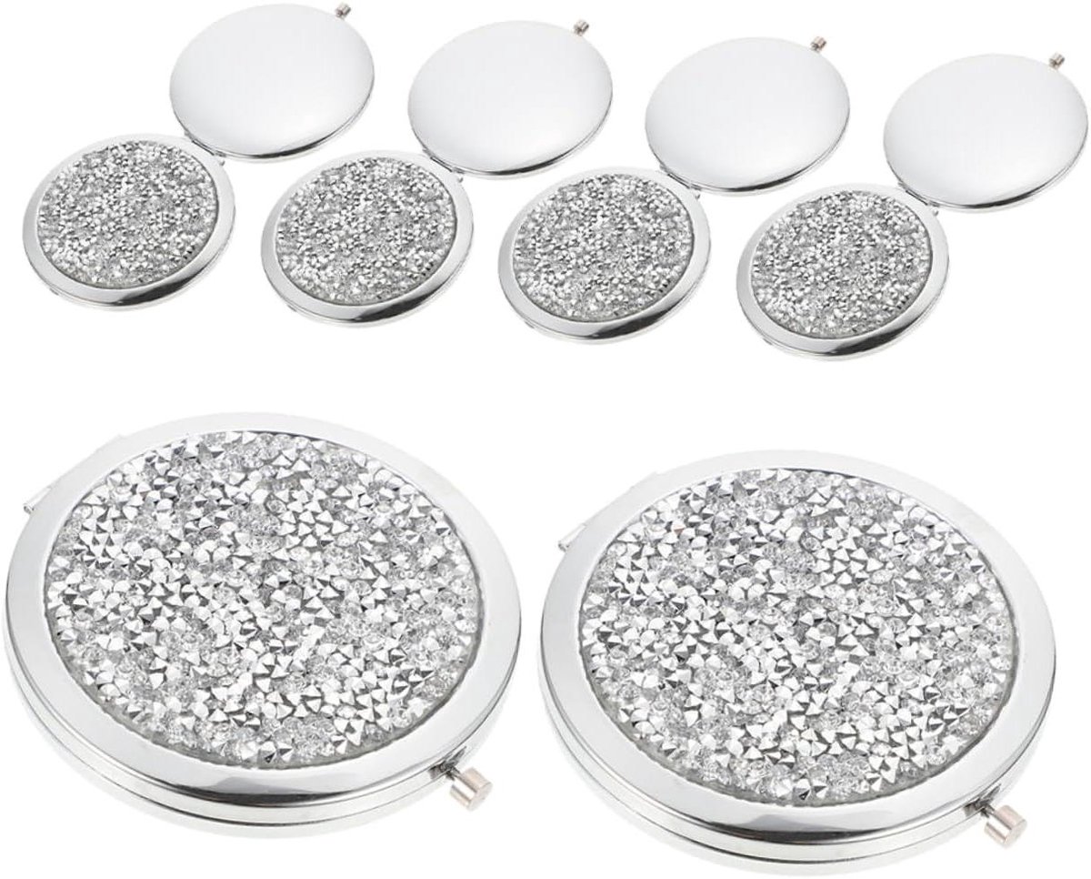 Compacte Spiegel - Zakspiegel - Snelle Make-up - Dubbelzijdig Ontwerp - 6 stuks - Met Strass