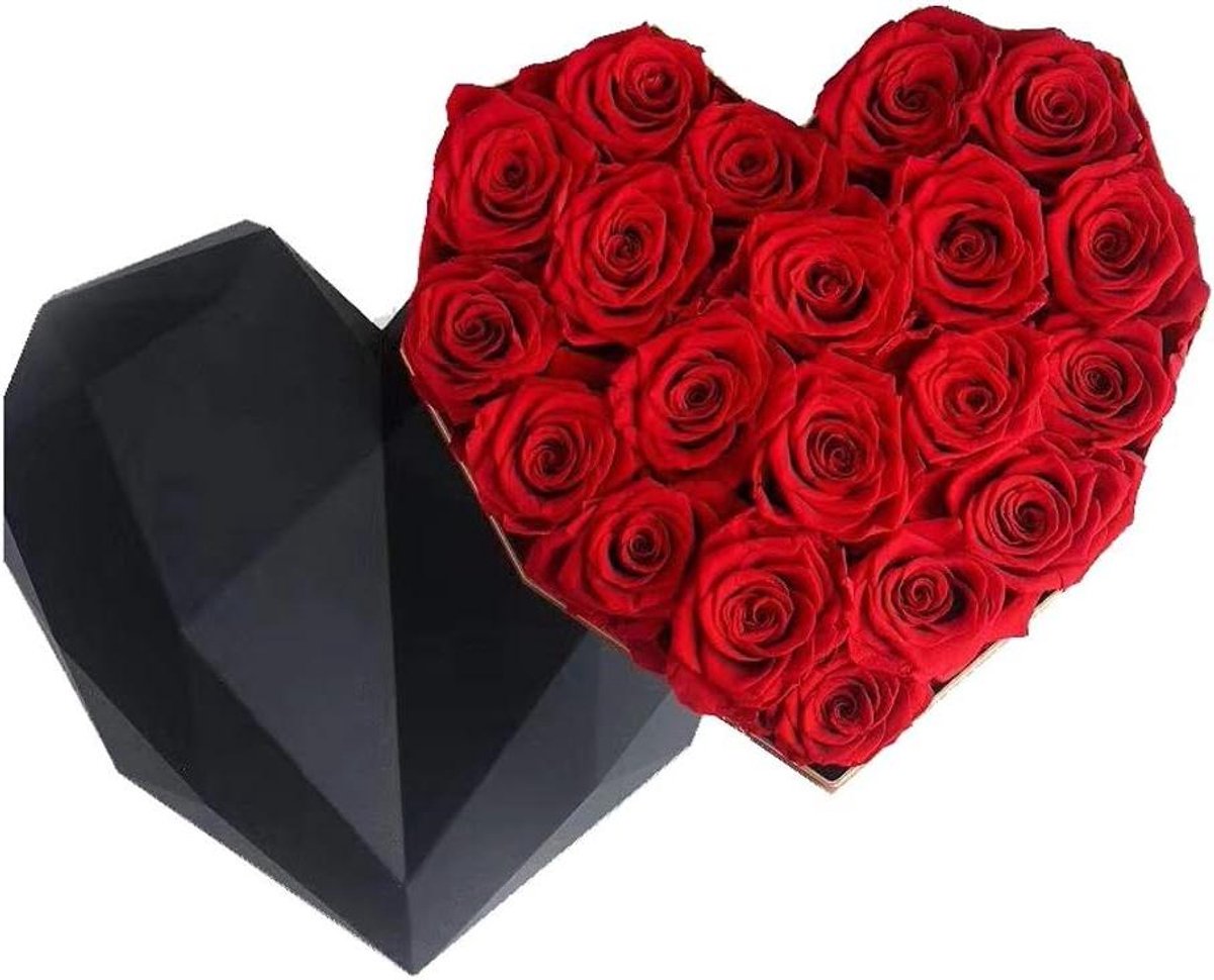 Bloem Geschenkdoos - Eeuwige Rozen - Cadeau Verpakking - Diamant Vorm - 18 x 18 x 12 cm - Diep Rood