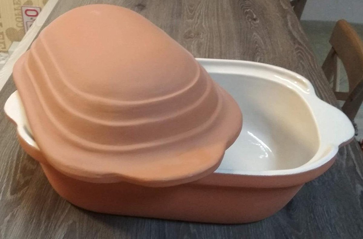 Terrastone Clay Casserole XL Goose Casserole for 8 to 10 People Steamer Large White Glaze Casserole Oven, 45 x 27 x 21 cm