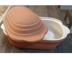 Terrastone Clay Casserole XL Goose Casserole for 8 to 10 People Steamer Large White Glaze Casserole Oven, 45 x 27 x 21 cm