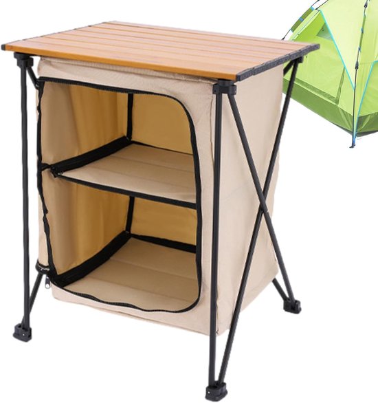 Opbergkast Camping - Keukenstation Tafel - Buiten Leven - Inklapbaar Ontwerp - 40x40x58 cm - Beige — afbeelding 5