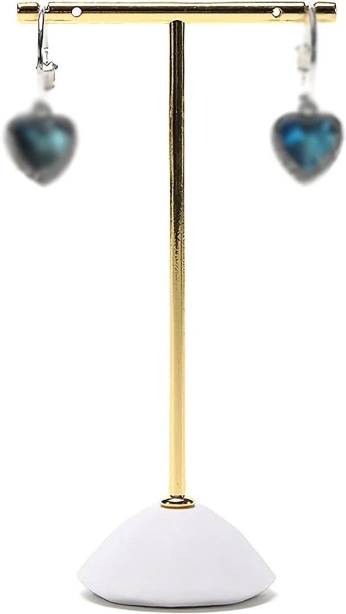 Oorbellenhouder Standaard - Sieradenboom Kettinghouder - Sieraden Presenteren - Stabiele Witte Voet - 11.5 cm Hoog - Goud