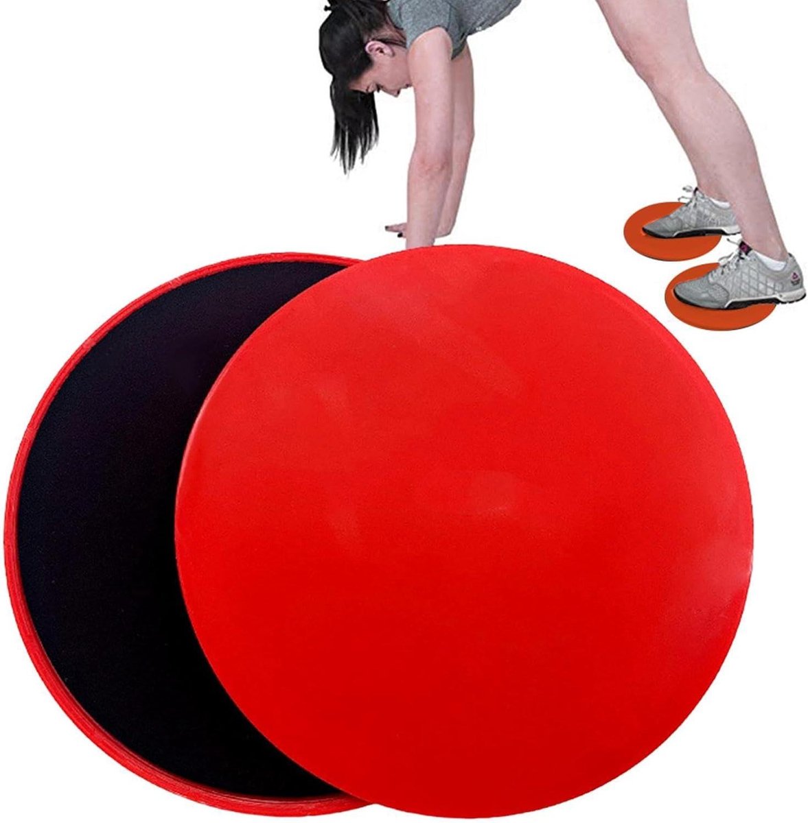 Pilates Glijders - Fitness Schuivers - Core Training - Dubbelzijdig Gebruik - Diameter 17 cm - Rood