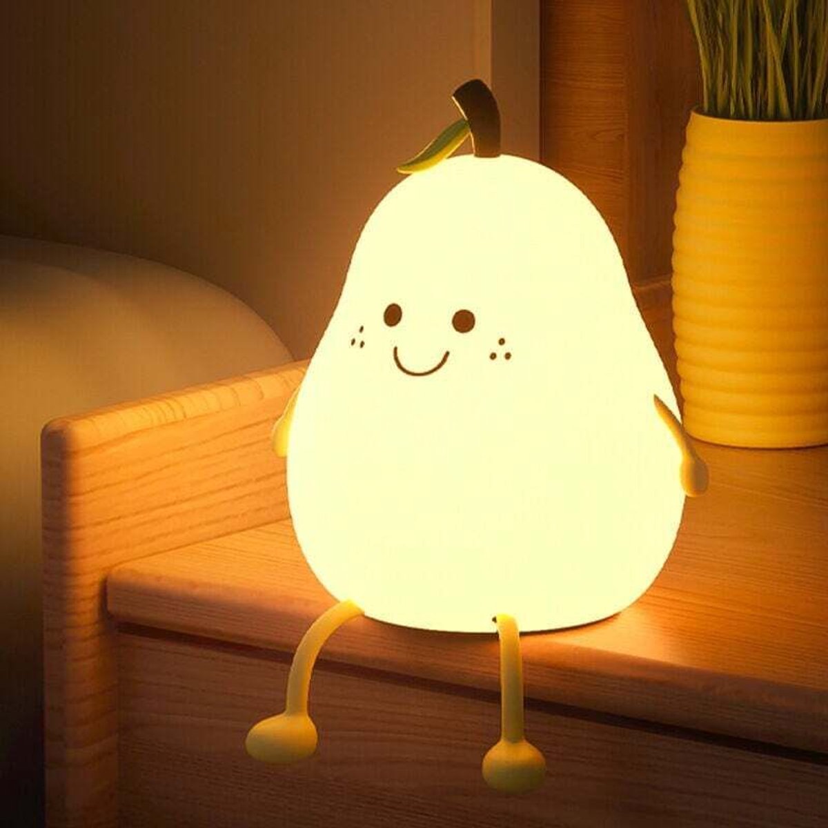 Peervormige siliconen LED-lamp, verkrijgbaar in 7 kleuren, oplaadbaar via USB, dimbaar via aanraakbediening, perfectgeschikt voor decoratieve binnenverlichting, ideaalgeschikt voor slaapkamers of kinderkamers.