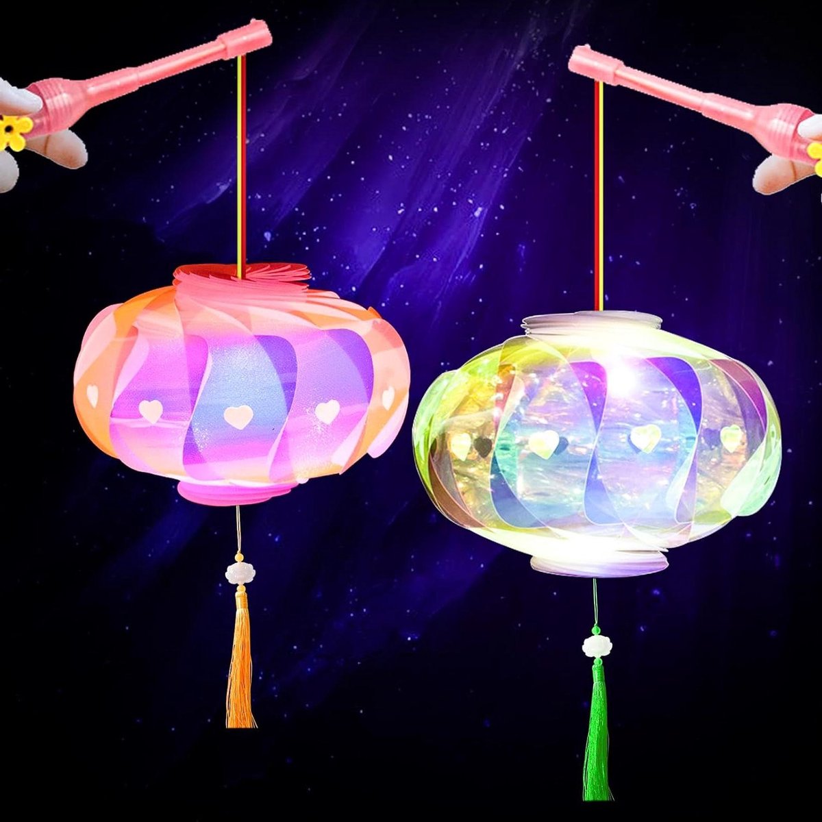 Knutsel Lantaarns - Doe-het-zelf Set - Kinderfeest Versiering - Met Lantaarnstaaf - 18cm - Meerkleurig