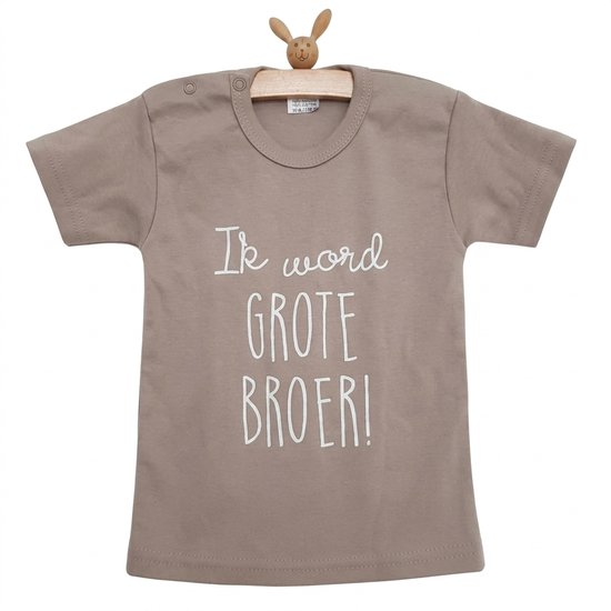 Shirt Ik word grote broer big brother | korte mouw | zand beige | maat 86 zwangerschap aankondiging bekendmaking baby