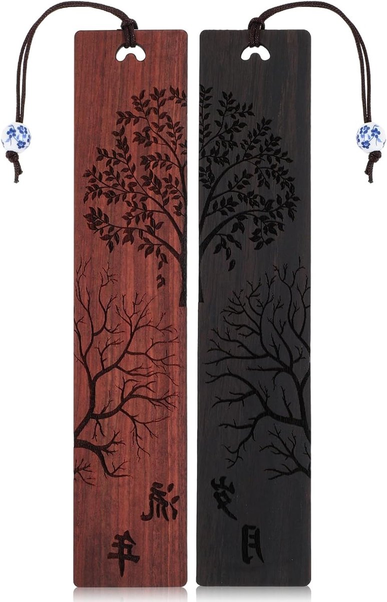 Set van 2 Handgemaakte Houten Boekenleggers voor Boekenliefhebbers - Vintage Ontwerp, Natuurlijke Houtsnede, Perfecte Accessoires voor Mannen en Vrouwen