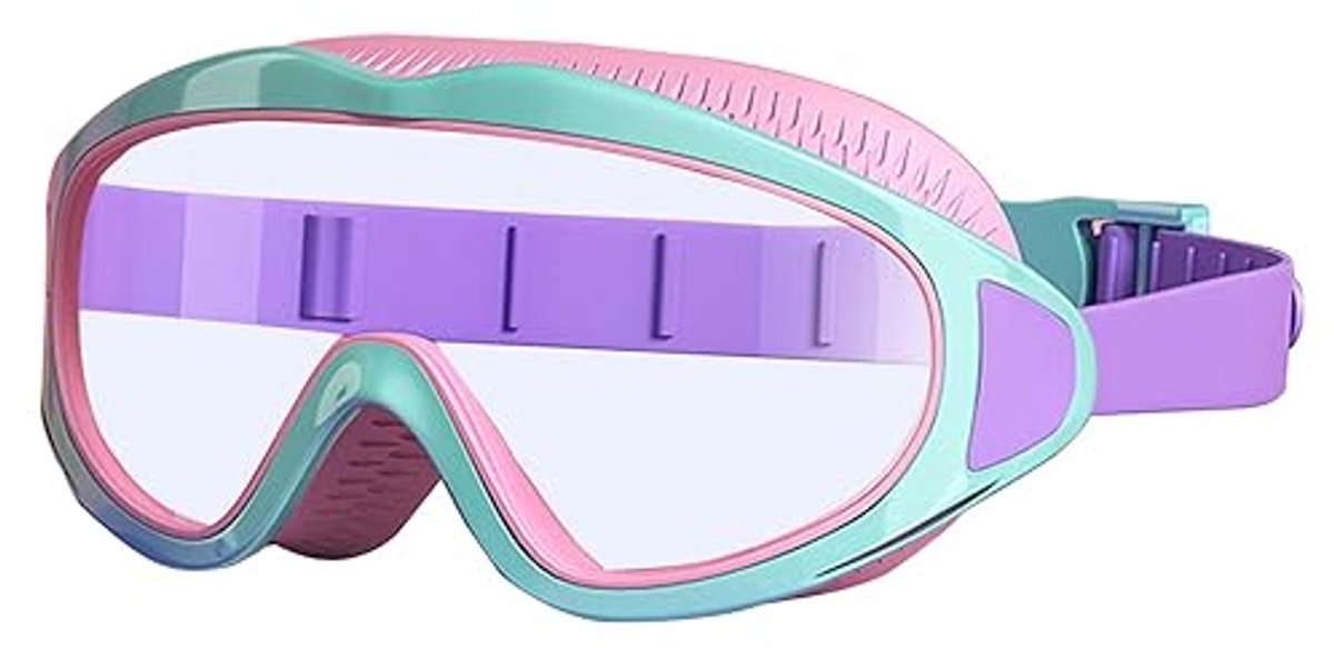 Zwembril met anticondenscoating en hoge resolutie voor kinderen en tieners, comfortabel en ademend, geschikt voor snorkelen en duiken, duurzame lenzen, veilige pasvorm - roze-paars