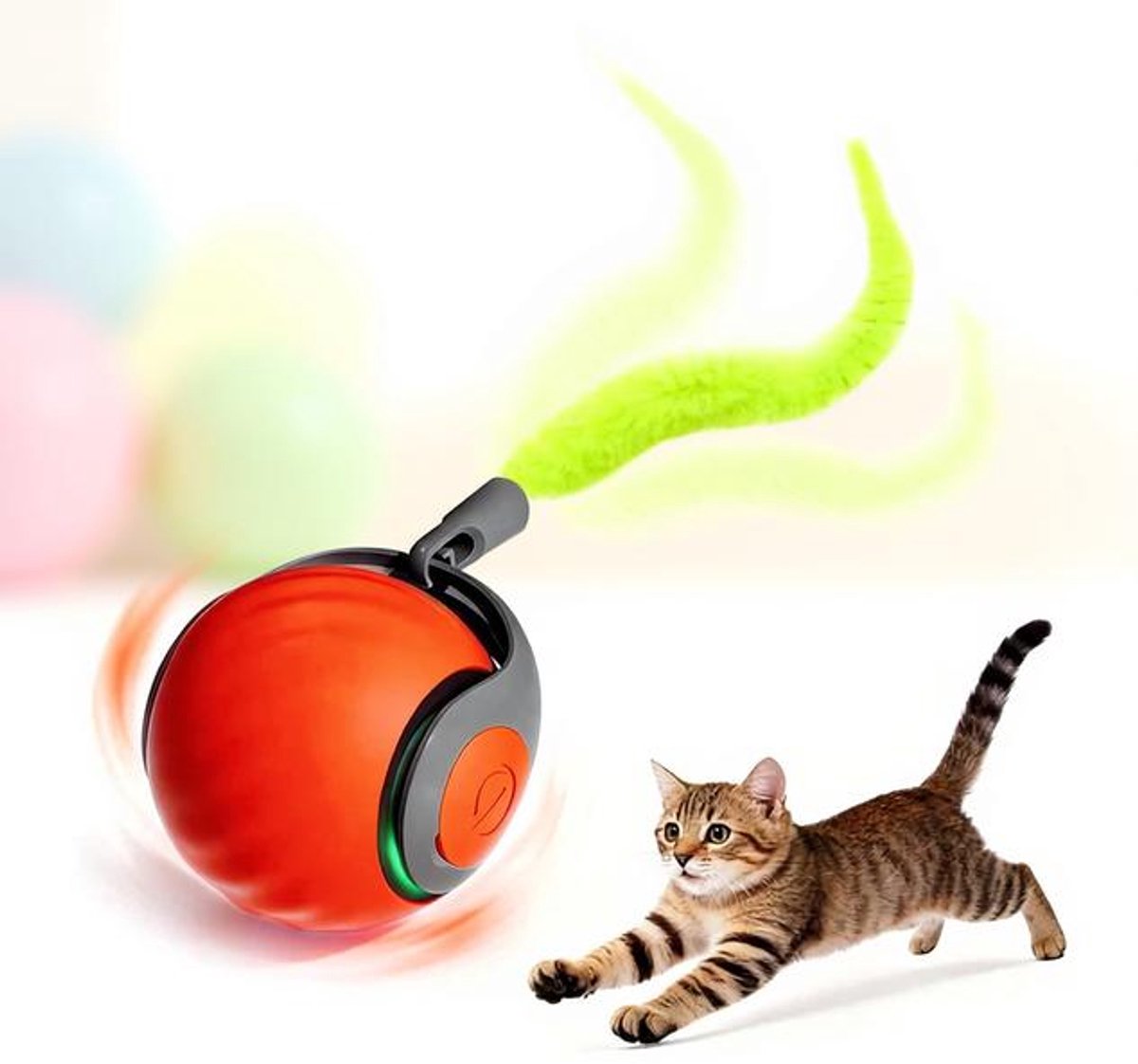 ElleMooi interactieve kattenbal voor binnenkatten, oplaadbaar speelgoed met 2 snelheden en verenstaart