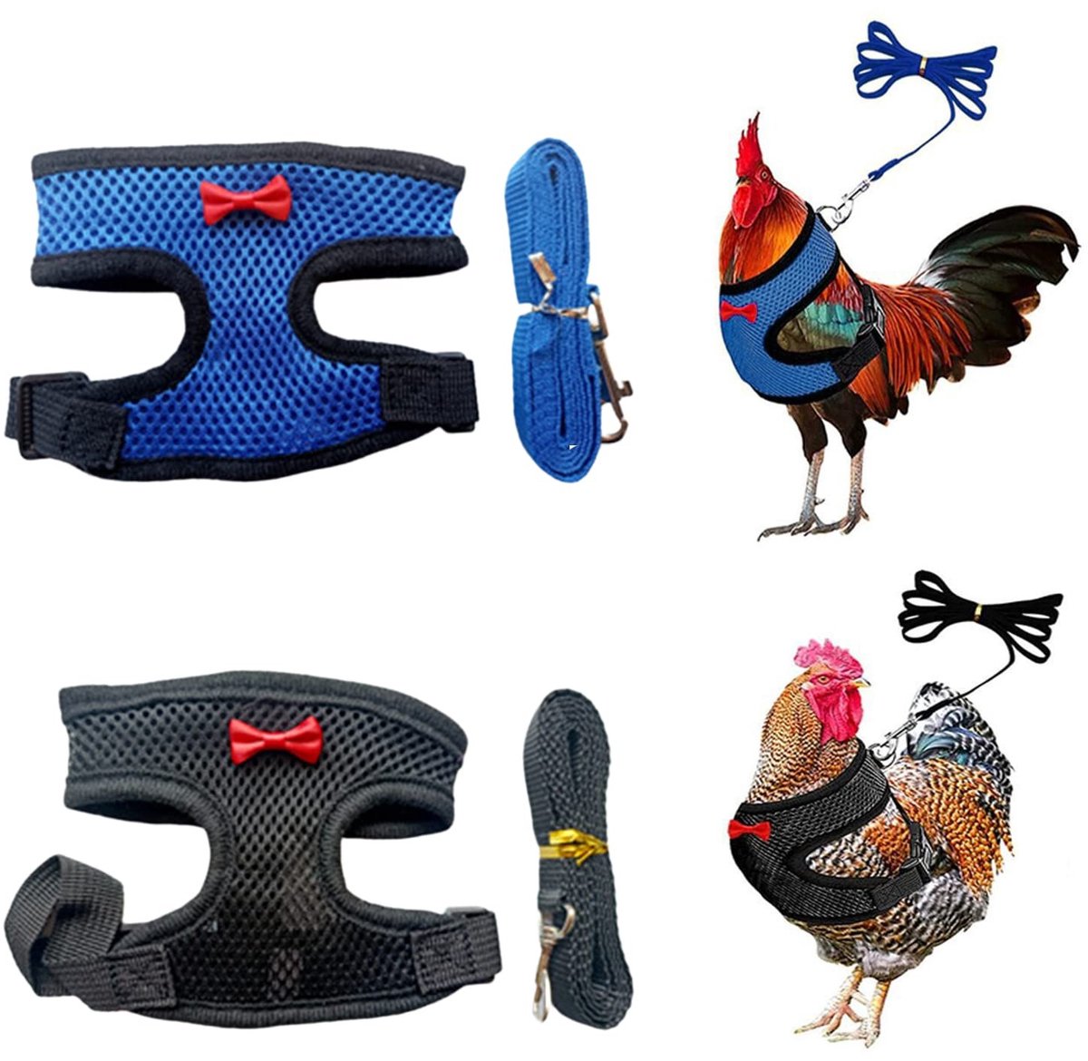 SOUQONE- Kippenharnas 2 stuks - Verstelbaar - Harnas voor Kippen/Honden - Comfortabel Kip/Trainingslijn - Ademend Nylon - Borstomvang 30-38 cm - Huisdierenharnas