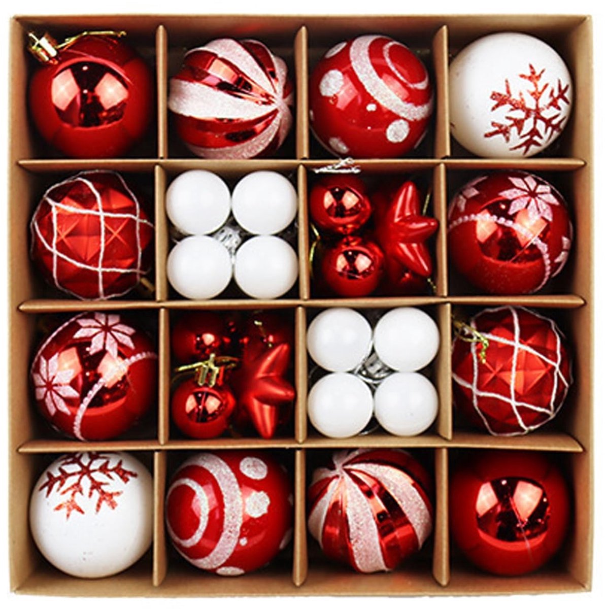 SOUQONE- Kerstballen Onbreekbaar - Kunststof Kerstballen - Rood/Wit - 6 cm - 42 Stuks - Perfect voor Kerstdecoratie