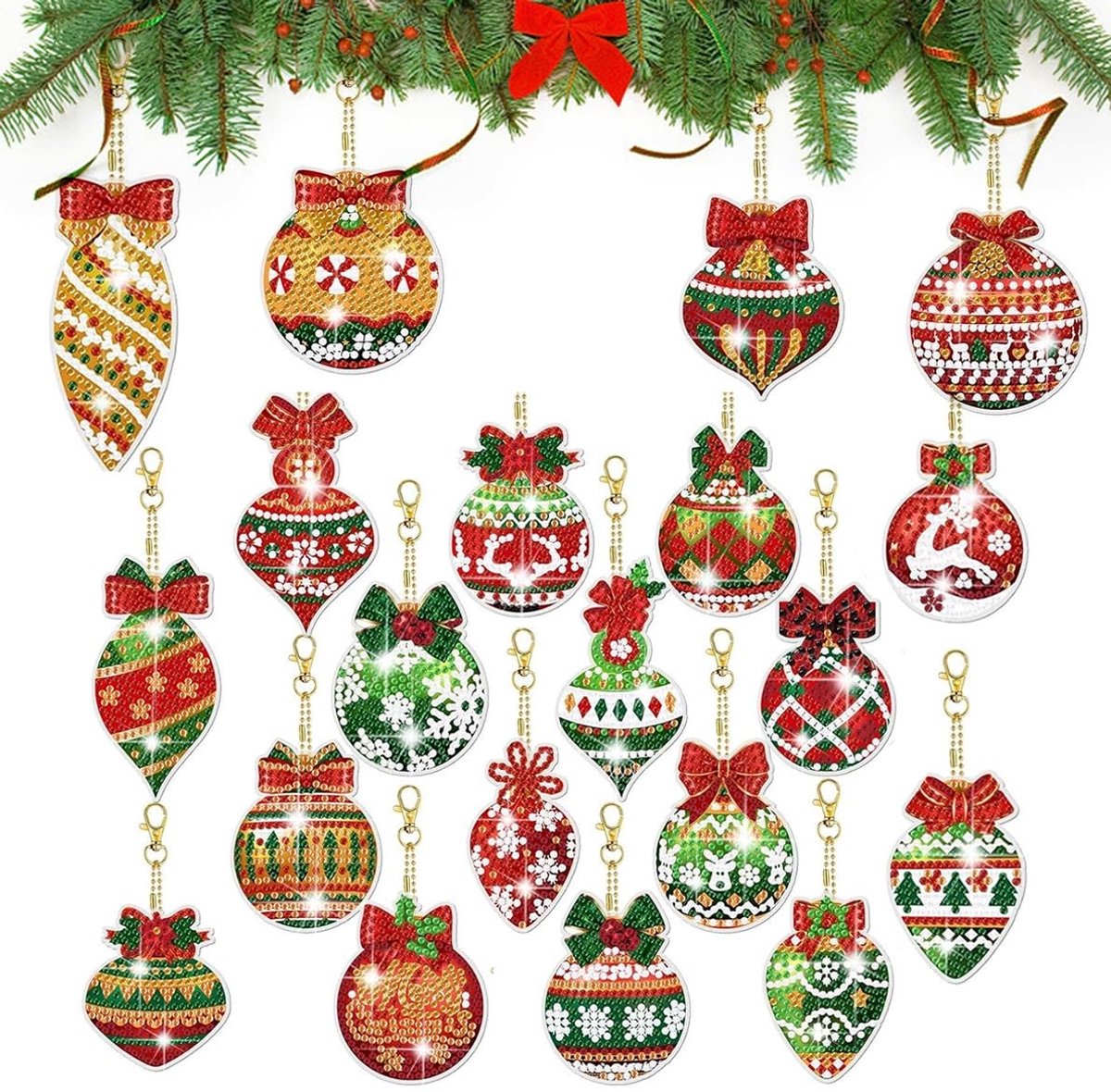 LIVIA HOME- Kersthangers 20 Stuks - 5D DIY Hanger - Diamond Painting - Cadeauhanger - Doe-het-zelf Knutselen - Feestelijke Sfeer - Kerstdecoratie