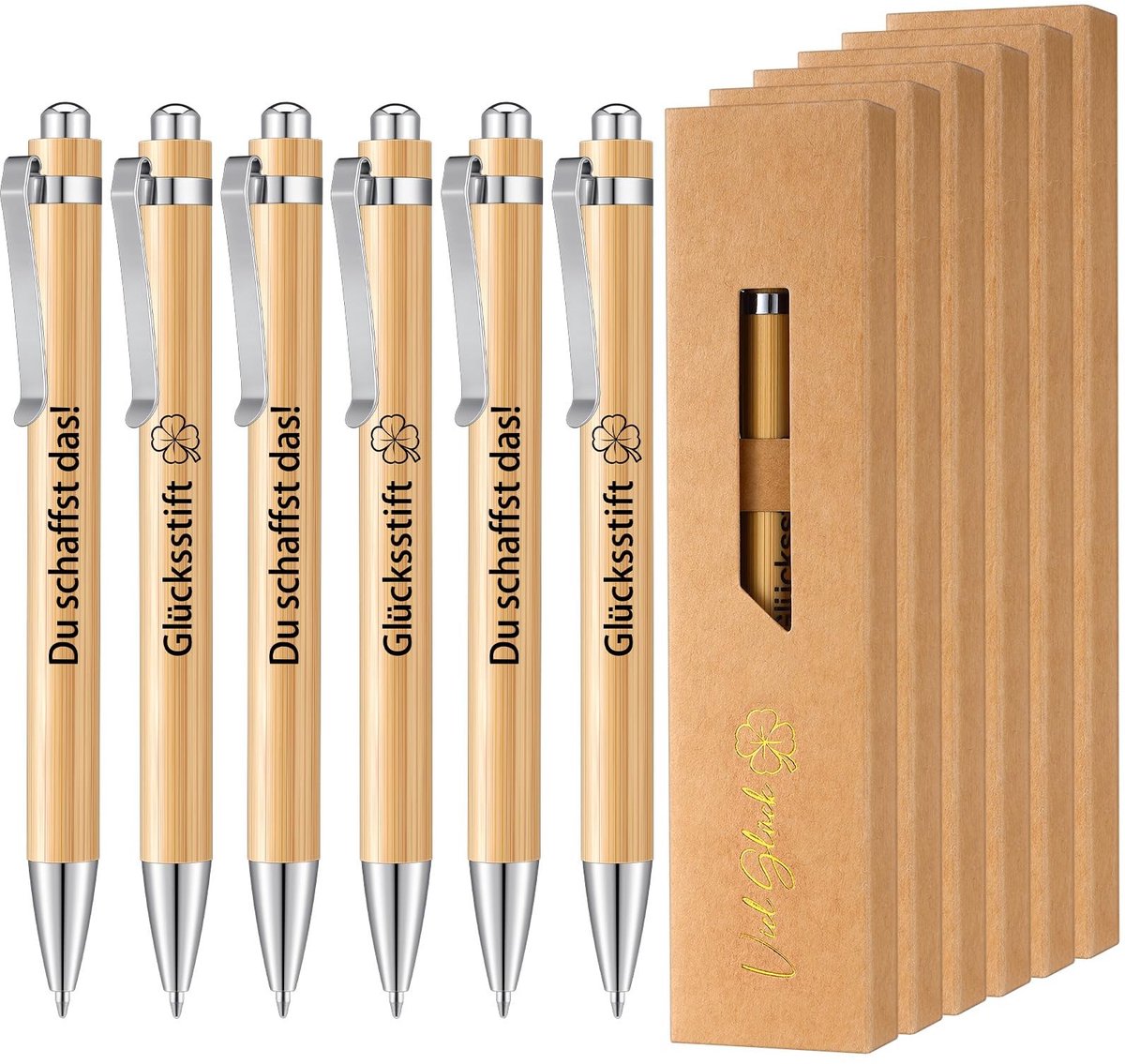 Dailygoods- Motivatiepen Set van 6 - Houten Balpennen - Geschenkdozen - Inspirerende Balpen - Schrijfbehoeften - 14 cm Lengte