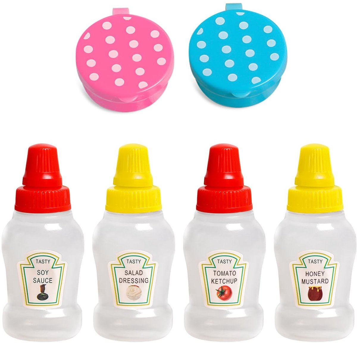 Dailygoods- Kruidenflessen Mini - 4 Mini-Sauscontainers - 2 Kruidendozen - Antislip Deksel - Lichtgewicht - Duurzaam Materiaal - Sauzenflessen